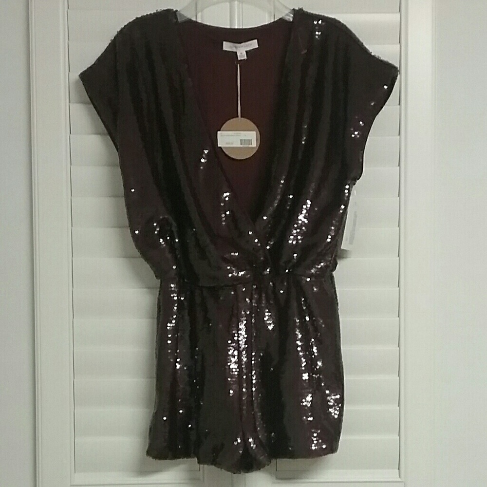 Honey Punch bugundy sequin romper
